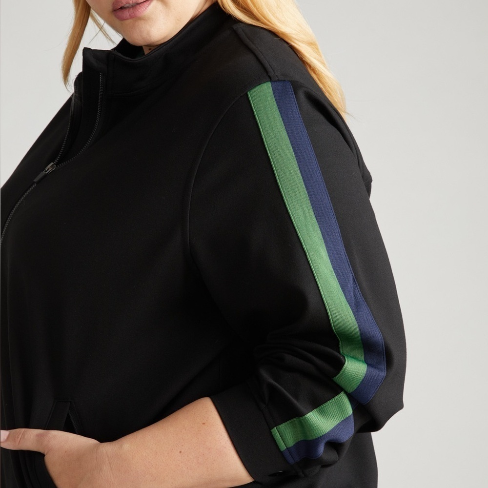 Universal standard camden Ponte bomber jacket navy green stripes